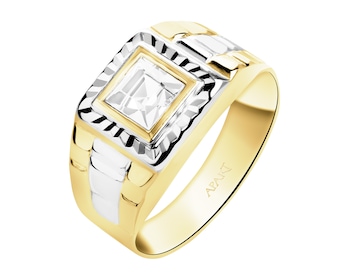 Złoty pierścionek z cyrkonią - sygnet