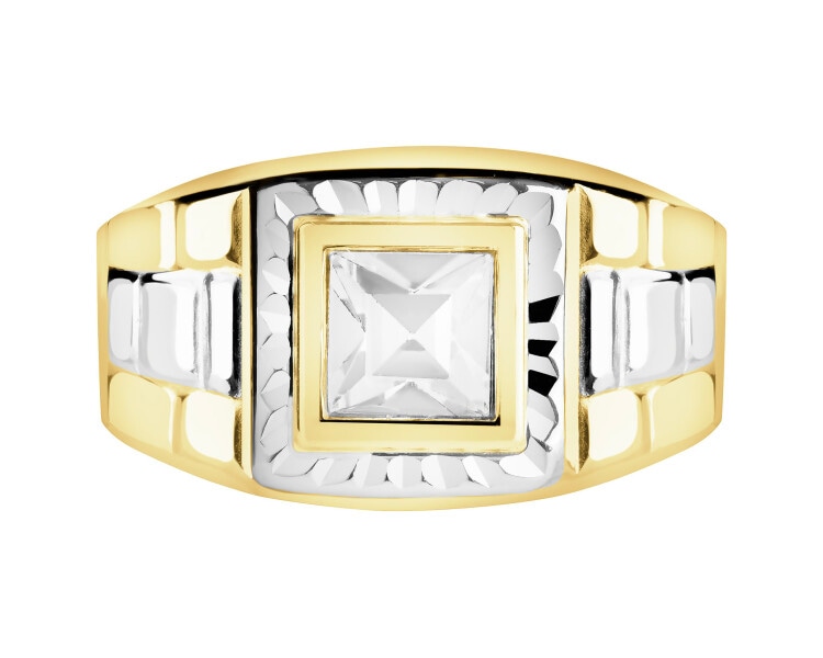 Złoty pierścionek z cyrkonią - sygnet