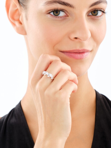 Rhodium Plated Silver Ring with Cubic Zirconia