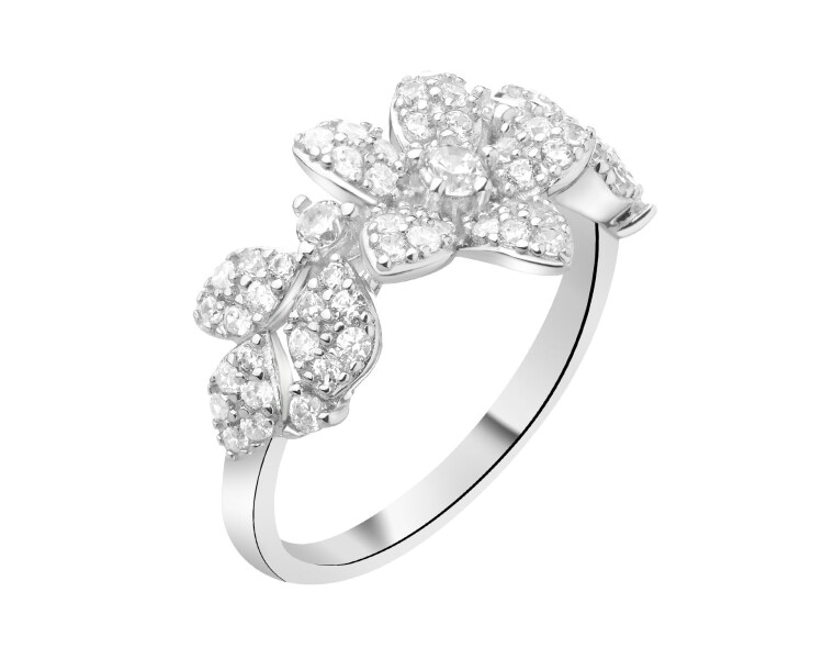 Pierścionek srebrny z cyrkoniami - kwiat