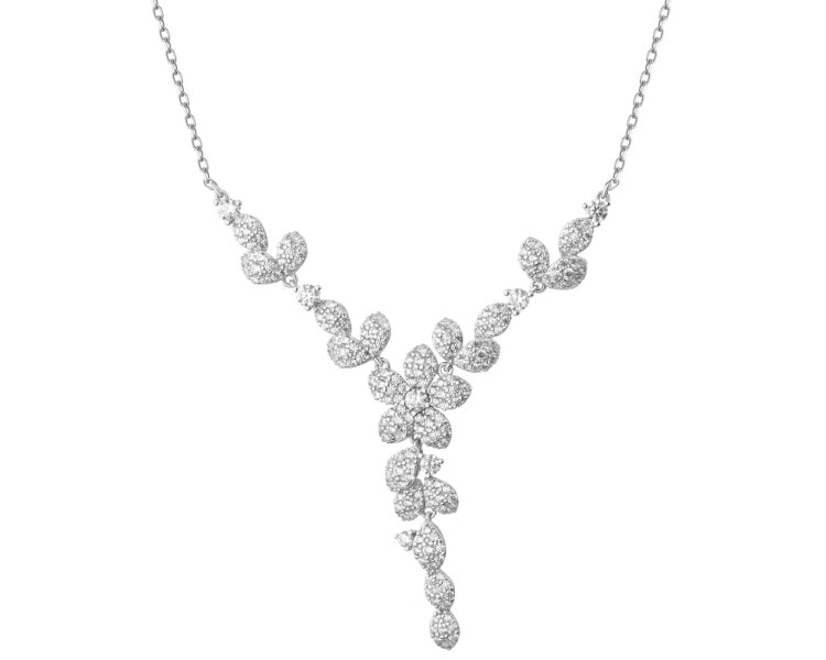 Naszyjnik srebrny z cyrkoniami - kwiaty