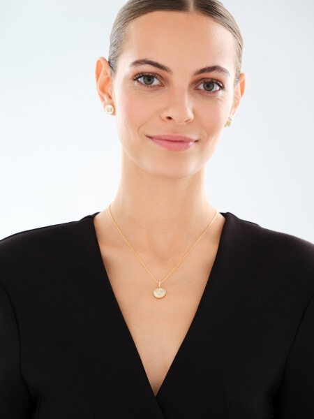 Kolczyki i naszyjnik z mosiądzu pozłacane z cyrkoniami i masą perłową - komplet - motyle