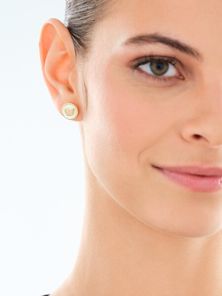 Kolczyki i naszyjnik z mosiądzu pozłacane z cyrkoniami i masą perłową - komplet - motyle