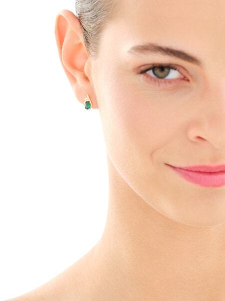 Zawieszka i kolczyki z żółtego i białego złota z diamentami i szmaragdami syntetycznymi - komplet - próba 375