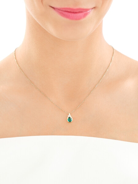 Zawieszka i kolczyki z żółtego i białego złota z diamentami i szmaragdami syntetycznymi - komplet - próba 585