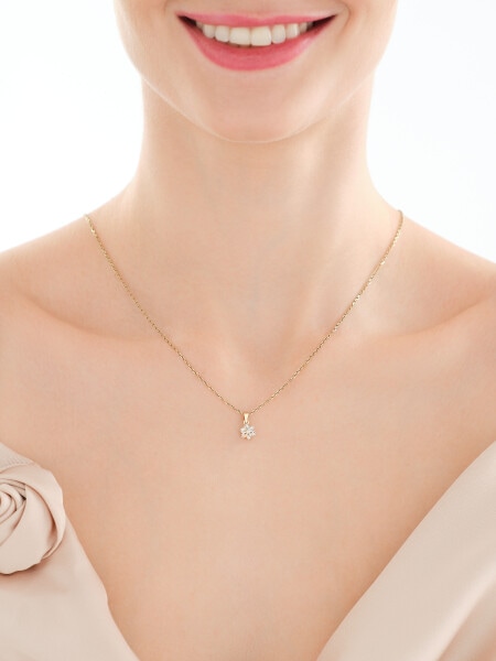 Zawieszka i kolczyki z żółtego złota z diamentami - kwiaty - komplet - 0,01 ct - próba 375