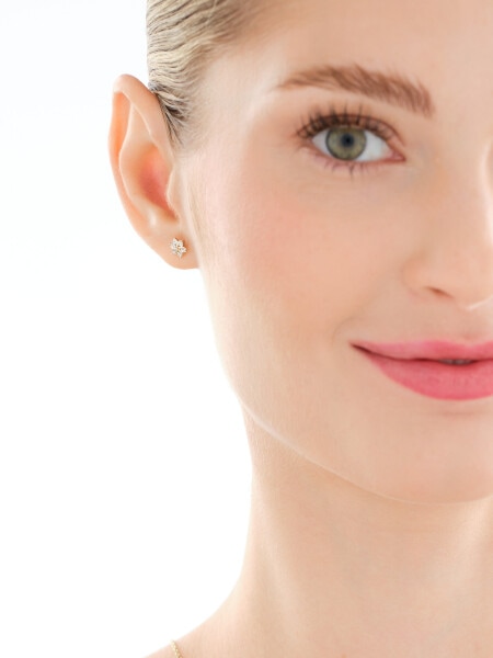 Zlatý přívěsek a náušnice s diamanty - květy - souprava - 0,01 ct - ryzost 585