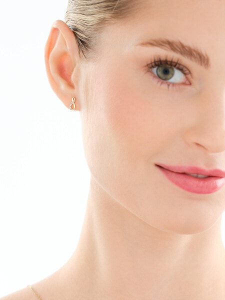 Zawieszka i kolczyki z żółtego złota z diamentami - nieskończoność - komplet - 0,007 ct - próba 375