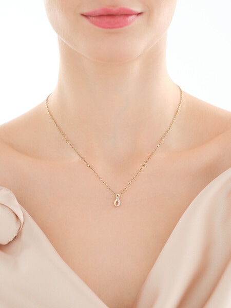 Zawieszka i kolczyki z żółtego złota z diamentami - nieskończoność - komplet - 0,007 ct - próba 375