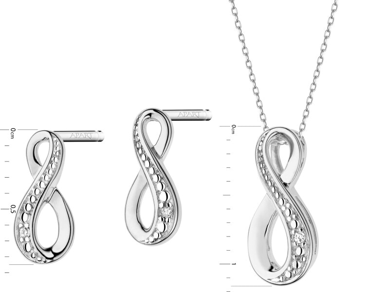 Přívěsek a náušnice z bílého zlata s diamanty - nekonečno - souprava - 0,007 ct - ryzost 585