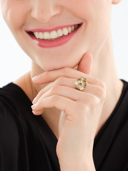 Pierścionek srebrny z cyrkoniami - kwiaty