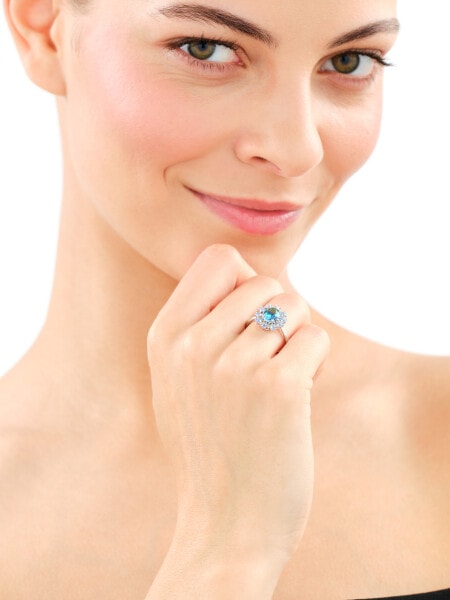 Stříbrný prsten se zirkony a broušeným sklem