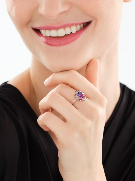 Stříbrný prsten se zirkony a broušeným sklem