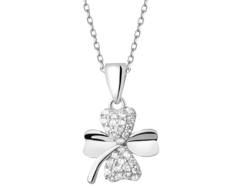 Stříbrný přívěsek se zirkony - čtyřlístek