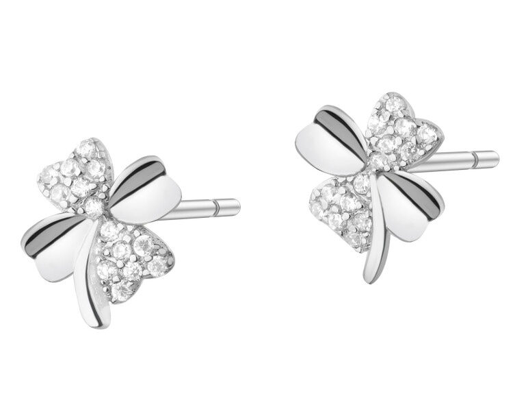 Stříbrné náušnice se zirkony - čtyřlístky