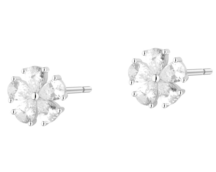 Stříbrné náušnice se zirkony - květy