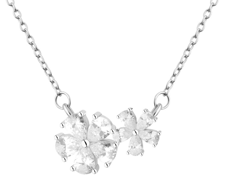 Naszyjnik srebrny z cyrkoniami - kwiaty