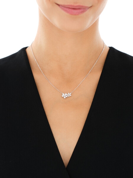 Naszyjnik srebrny z cyrkoniami - kwiaty