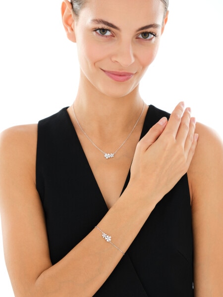 Naszyjnik srebrny z cyrkoniami - kwiaty