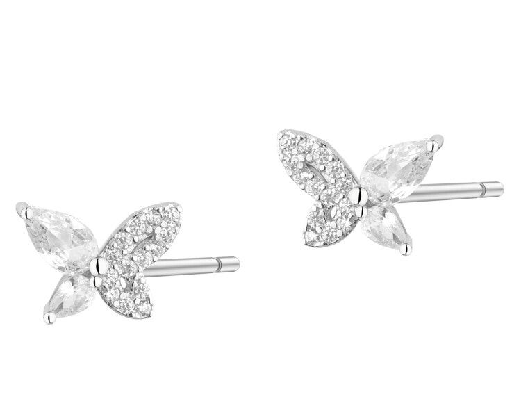Stříbrné náušnice se zirkony - motýli