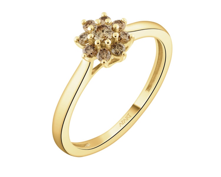 Pierścionek z żółtego złota z brylantami Champagne - 0,23 ct - próba 585