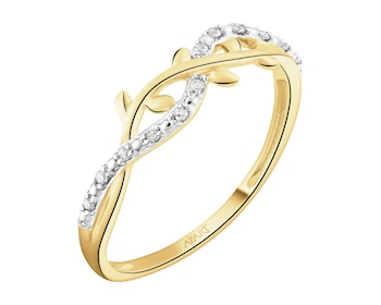 Pierścionek z żółtego złota z diamentami - liście - 0,04 ct - próba 375