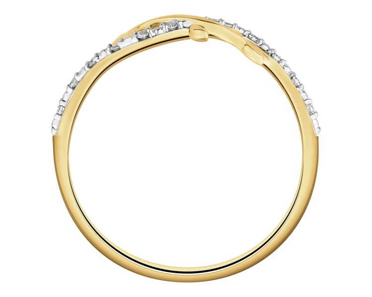 Pierścionek z żółtego złota z diamentami - liście - 0,04 ct - próba 375
