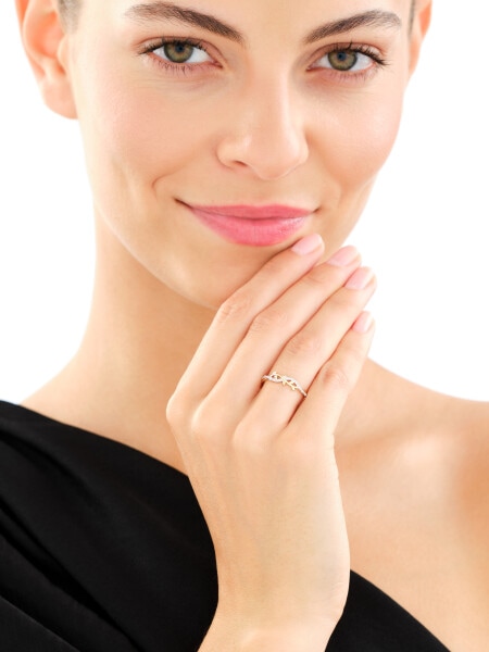 Pierścionek z żółtego złota z diamentami - liście - 0,04 ct - próba 375