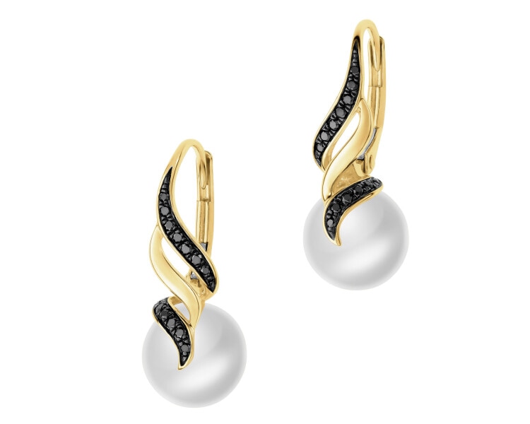 Zlaté náušnice s brilianty a perlami - ryzost 585