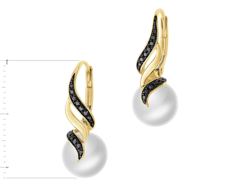 Zlaté náušnice s brilianty a perlami - ryzost 585