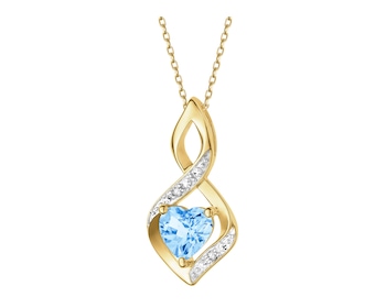 Zawieszka z żółtego złota z diamentami i topazem - serce - 0,006 ct - próba 375