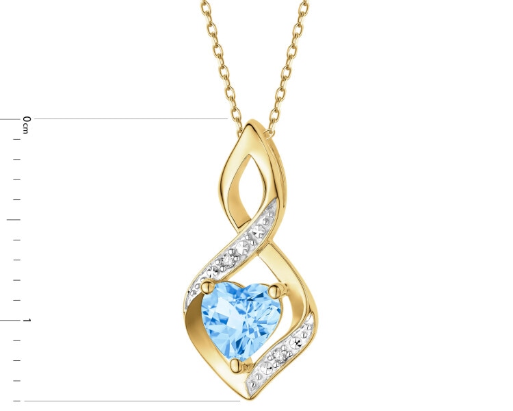 Zawieszka z żółtego złota z diamentami i topazem - serce - 0,006 ct - próba 375
