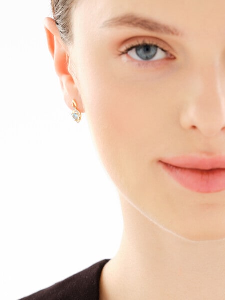 Kolczyki z żółtego złota z diamentami i topazem - serca - próba 375