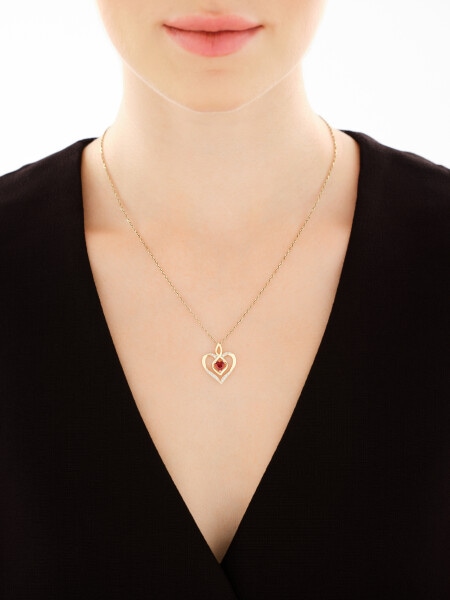 Zawieszka z żółtego złota z diamentem i granatem - serce - próba 375
