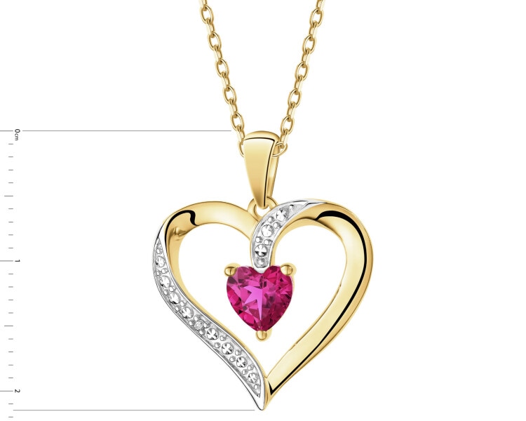 Zawieszka z żółtego złota z diamentem i rubinem syntetycznym - serce - próba 375