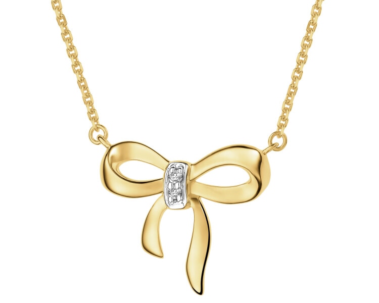 Naszyjnik z żółtego złota z diamentami - kokardka - 0,008 ct - próba 375
