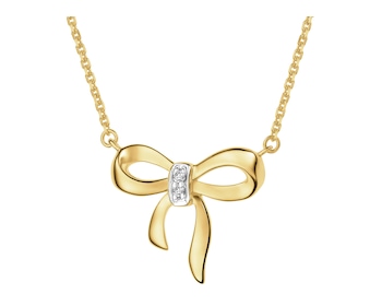 Naszyjnik z żółtego złota z diamentami - kokardka - 0,008 ct - próba 375