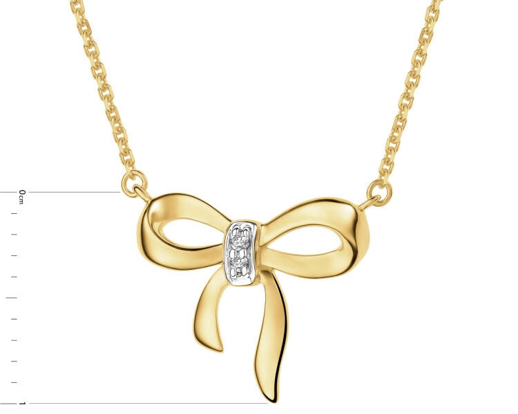 Naszyjnik z żółtego złota z diamentami - kokardka - 0,008 ct - próba 375