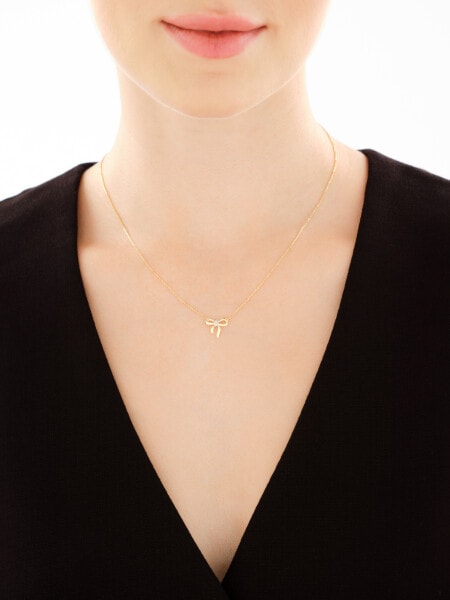 Naszyjnik z żółtego złota z diamentami - kokardka - 0,008 ct - próba 375