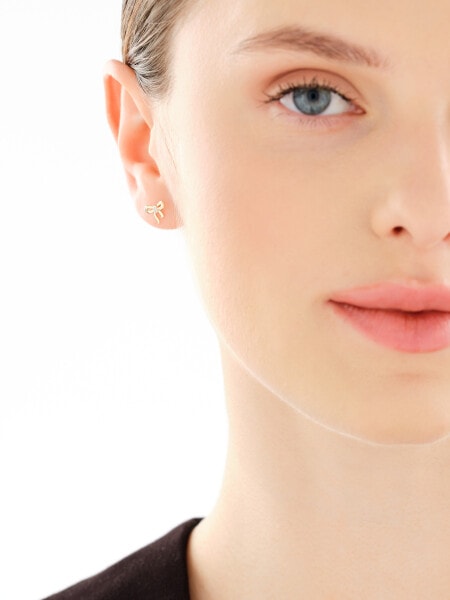 Kolczyki z żółtego złota z diamentami - kokardki - 0,006 ct - próba 375