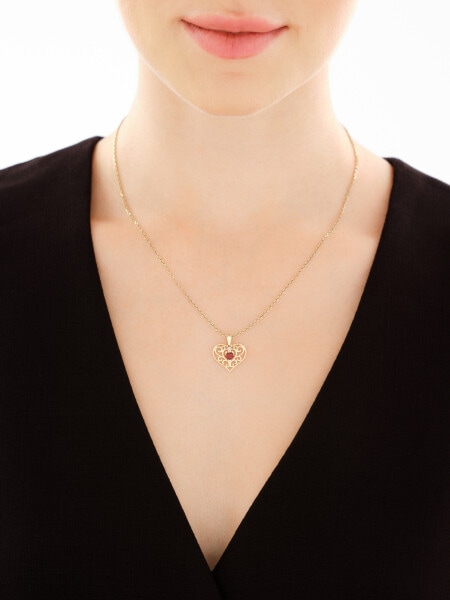 Zawieszka z żółtego złota z diamentem i granatem - serce - próba 585