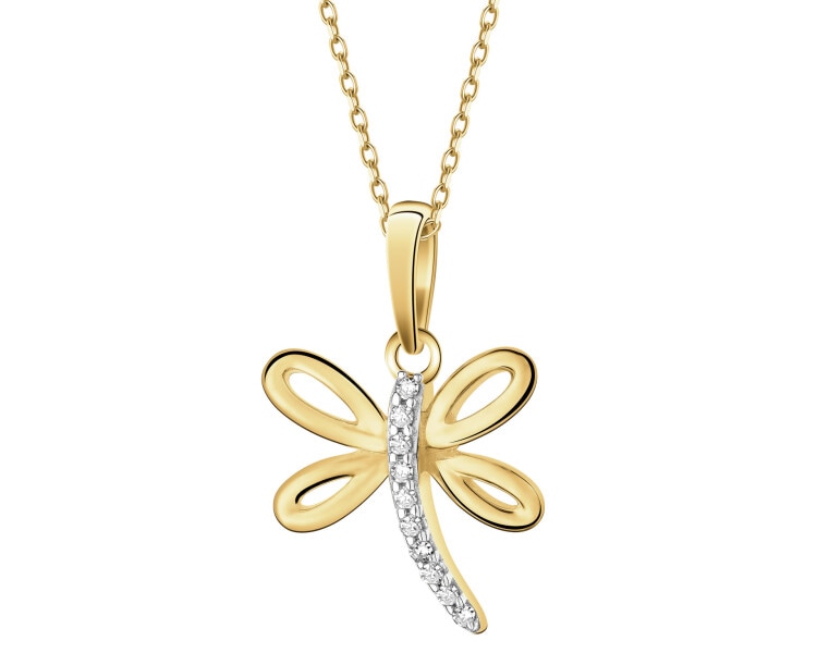 Zawieszka z żółtego złota z diamentami - ważka - 0,04 ct - próba 375