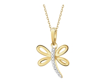 Zawieszka z żółtego złota z diamentami - ważka - 0,04 ct - próba 375