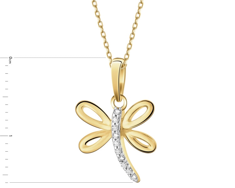 Zawieszka z żółtego złota z diamentami - ważka - 0,04 ct - próba 375