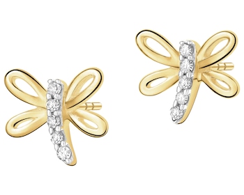 Kolczyki z żółtego złota z diamentami - ważka - 0,04 ct - próba 375
