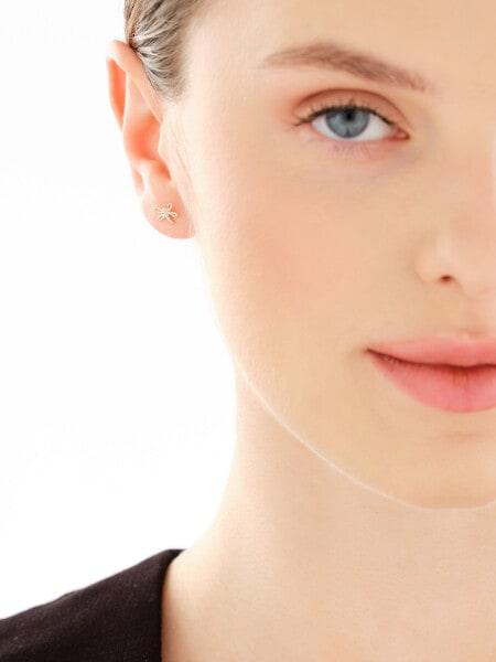 Kolczyki z żółtego złota z diamentami - ważka - 0,04 ct - próba 375