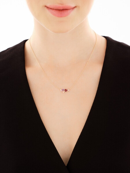 Zlatý náhrdelník s diamanty, drahokamy a ozdobnými kameny - srdce - ryzost 585