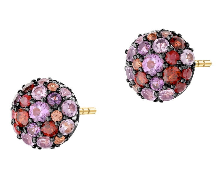 Zlaté náušnice s diamanty, drahokamy a ozdobnými kameny - ryzost 585