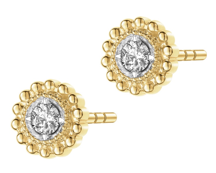 Kolczyki z żółtego złota z brylantami - 0,05 ct - próba 375