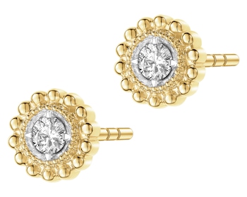 Kolczyki z żółtego złota z brylantami - 0,05 ct - próba 375